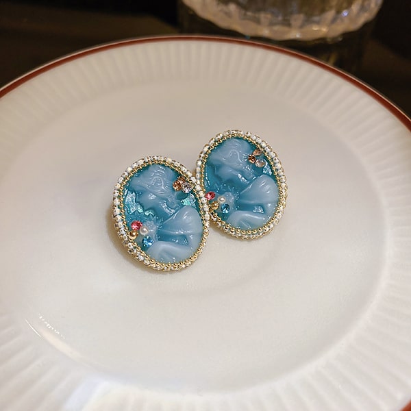 1 par 925 sølvnåle retro harpiks rhinestone præget portræt