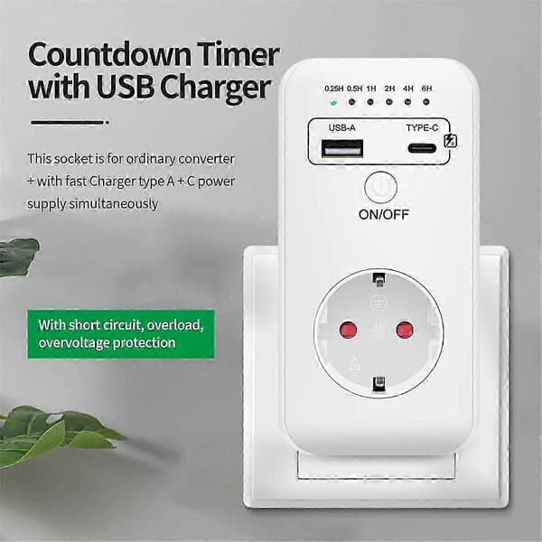 USB Type-C Timer Switch Digital Nedtælling Opladning Timing Stik Køkkenapparat Elektronisk Tid