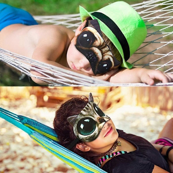 Sovmask för Barn Pojkar Flickor Roliga Ögonbindlar Mjuka Söta Djur Sovmasker med Justerbart Band för Resor Tupplurar Skiftarbete Spel 4-pack