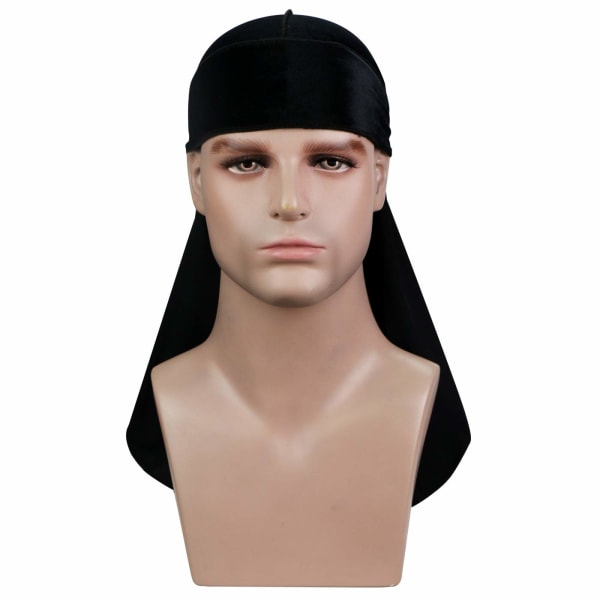 #(Sort) Fløjl Bandana med ekstra lang hale og brede stropper#