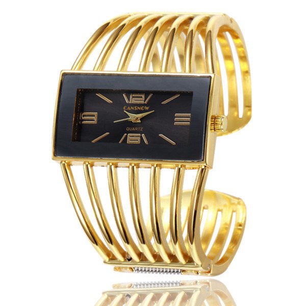 #Kvartsur elegant damklocka med gyllene rektangulär spänne, affärsklocka#