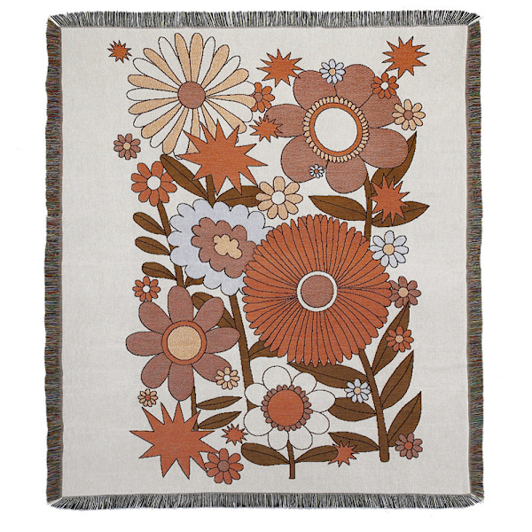 1 Stycke 160x130cm Stickad Blommig Rutig Pläd Dekorerad med Fransar