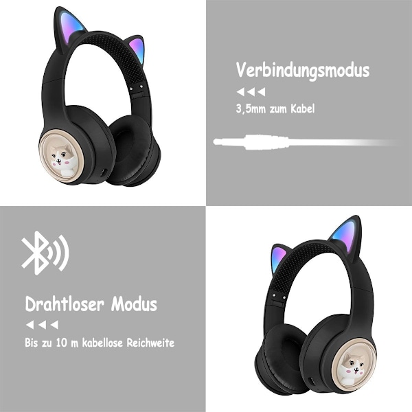 #Kattöronhörlurar för barn (Trådlös Bluetooth, Färgade LED-lampor, B#