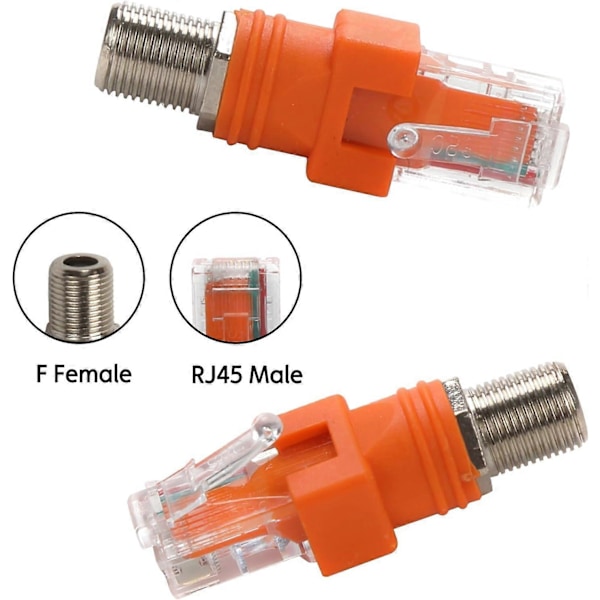 4 STK F til RJ45 Konverter F Hun til RJ45 Han Koaksial Tønde Kobling Adapter Ethernet Stik Koaksialt Lige Stik Orange