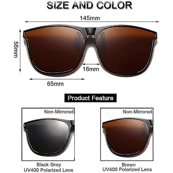 Polariserede Clip-On Solbriller - Solbrille Clip-On Briller Til Mænd Kvinder, Store
