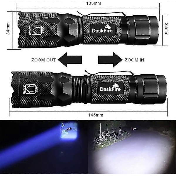 Torch 4 I 1 Super Bright 900 Lumen Rødt og grønt blått lys Multifunksjonell lommelykt Lommejusterbar fokus Vanntett lomme-torch