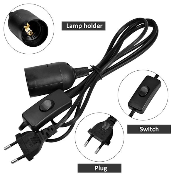 2 x E27 fatninger (sorte) med switch, E27 pendellampefatning med