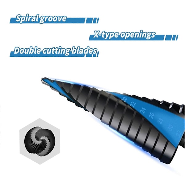 HSS Konisk stegborr med triangulär form och titanbeläggning, hexagonalt skaft för skruvdragarborrning i stål, trä, plast, mässing, aluminium, PVC 4-23mm, 4-20mm, 4