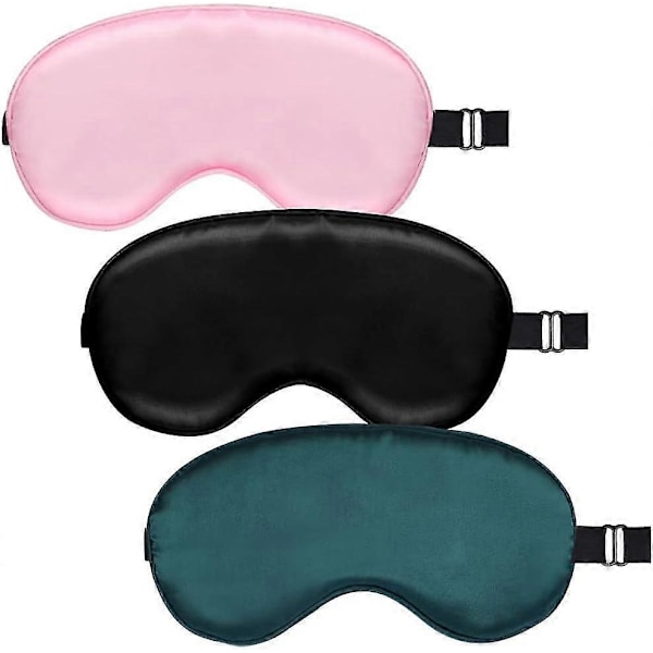 3-delat Set med Sovmask, (svart Rosa Mörkgrön) Andningsbar Sidenbomulls Nattmask Mörkläggningsmask med Justerbart Band för Kontor Flygresor