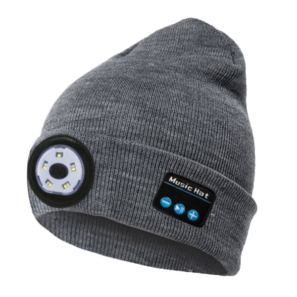 #Bluetooth strikkehatt, utendørs lyshatt, led-lys, musikk, grå#