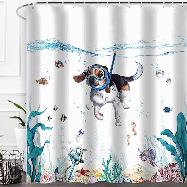 Badgardin Söt Dykande Hund Havs Djur Duschgardin Polyester