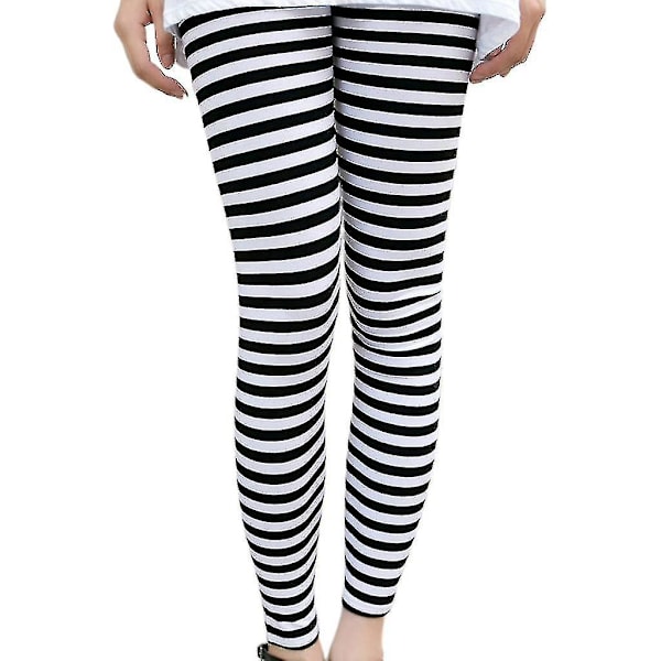Ankellange skinny leggings til kvinder - Sort- og hvidstribede bukser tights
