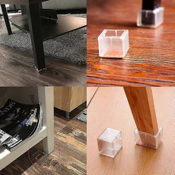16 st Transparenta Fyrkantiga Stolsbensskydd för Trägolv Silikon Möbel Stolsbensskydd med Filtkuddar passar (3.0-3.5cm)