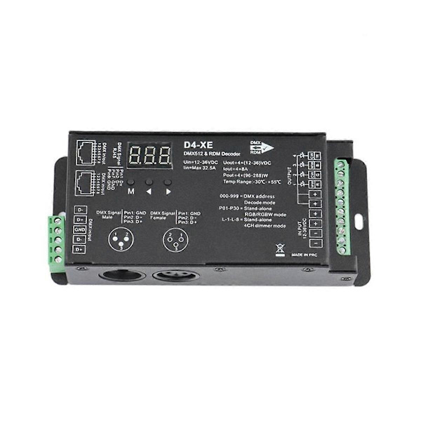4CH D4-XE DMX Decoder Controller PWM Flickerfri Dæmpning 12V-36V Digitalt Display 2000Hz 500HZ til RGB LED Lys