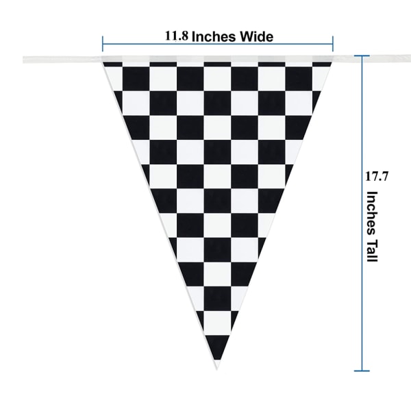 Sjakkbrettflagg i svart og hvitt 196 fot lang pennant løpsbanner - N