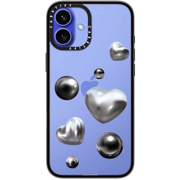 Kompakt iPhone 16 Pro Max Deksel [Lettvekt / 1,2 m 2X Militær Grad Fallbeskyttelse/Slank] - Kirsebær - Klar Svart Chrome Love iPhone 16 Plus