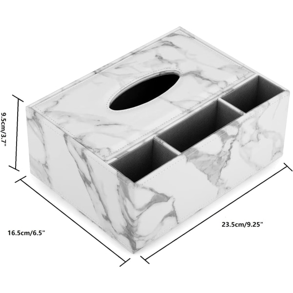 Læder Husholdningskontor Rektangulær Stor Tissue Box med Fjernbetjening Opbevaringsarrangør Box - Elegant og Stilfuld Hjem Servietholder (marmor)
