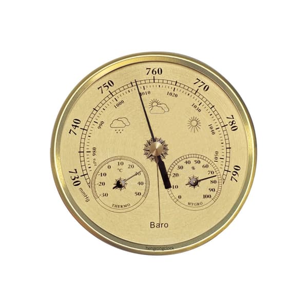 130 mm analogt barometer med termometer og hygrometer - 3-i-1 værstasjon gull