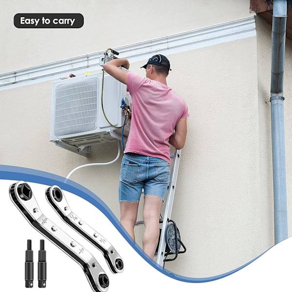 4 stk. HVAC Service Nøgle, 3/8 til 1/4 tommer 5/16 til 1/4 tommer Hånd Køleudstyr Værktøjssæt Ratsjenøgle Sæt med Hexagon Bit Adapter Kit til Udstyr Reparation