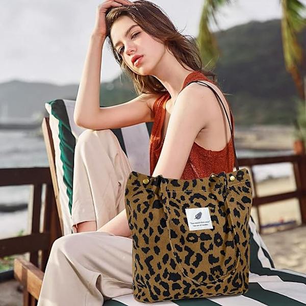 Kordväv Tote Bag för kvinnor Canvas Axelväska med Innerficka