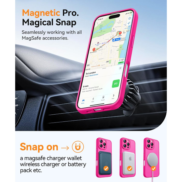 Magnetiskt skal för iPhone 16 Pro Max med fullständigt kameraskydd [Kompatibel med MagSafe] [Genomskinlig matt] Skyddande telefonfodral, Lila Hot Pink iPhone 16 Pro