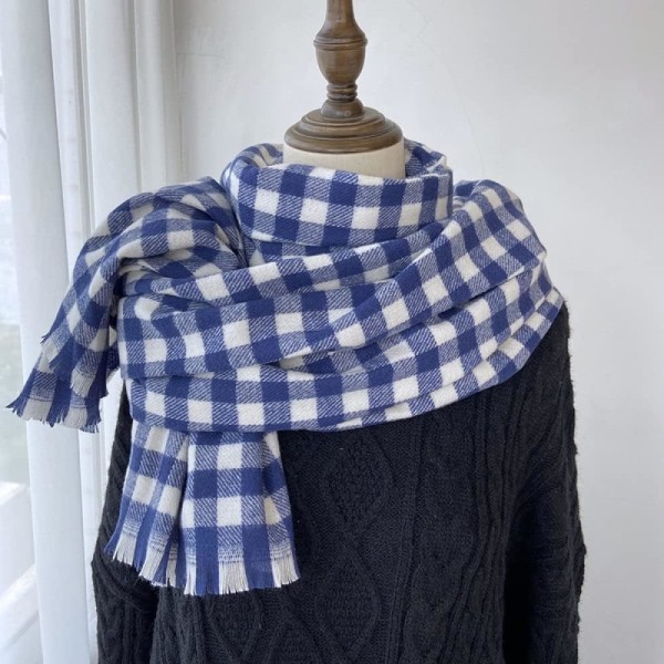 Winter Scarf Patchwork Plaid Tassel Soft Warm Shawl Thick Blanket Fashion Navy Blue Soft Scarf Winter Scarf Trendy Scarf Women's Scarf