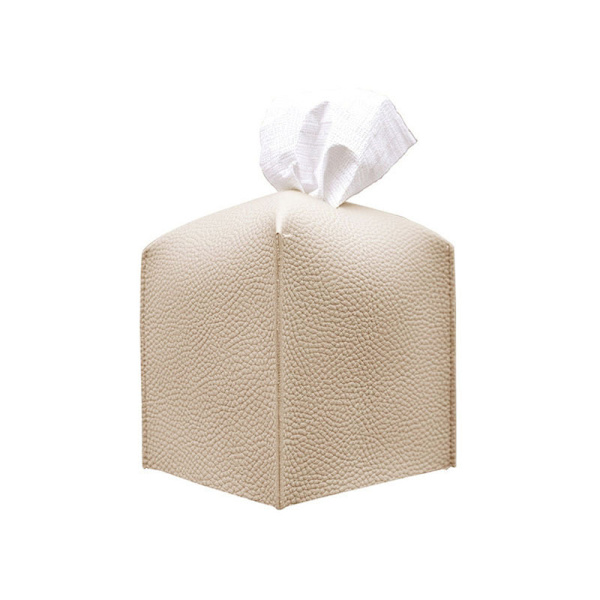 Servietboksbetræk Kvadratisk, Hvid PU Læder Servietboksholder, Moderne Minimalistisk til Cube Servietter Betræk（Beige）