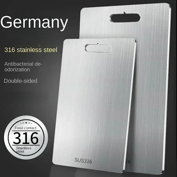 316 Rustfrit Titanium Skærebræt, Rustfrit Stål Skærebræt, Dobbeltsidet Titanium til Skæring af Kød, Frugt Skærebræt 25*15CM