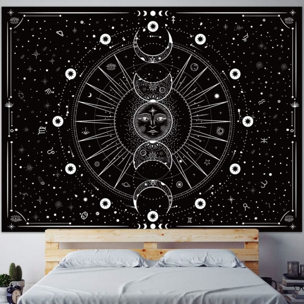 Vægtæppe til vægophæng Stjerner Rum Psykedelisk Sort og Hvid Gobeliner Vægophæng til boligindretning til soveværelse (Sort, 130x150 cm)