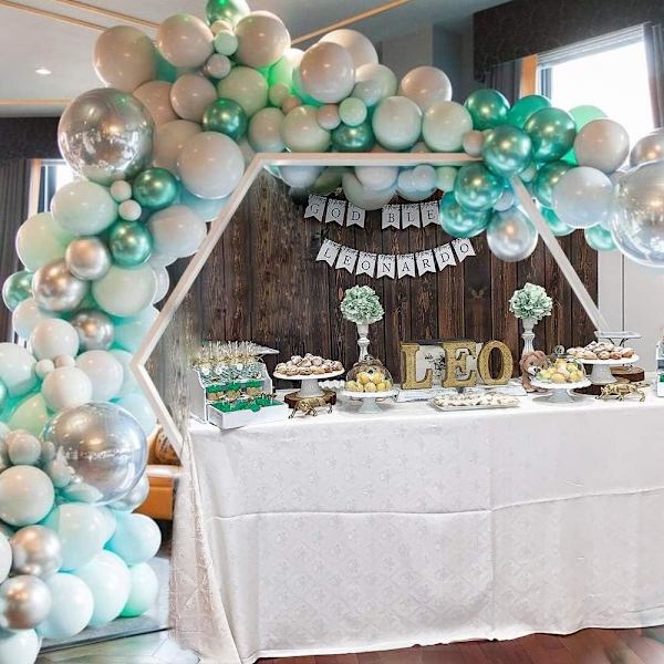 Ballonggirlang Kit Grön Silver Blå Krom Metallic Macaron Ballongbåge 148 st Ballonger med 16 fot Girlangremsa för Festdekoration