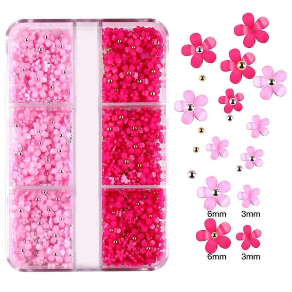 3D Blomster Nail Art Berlocker med Strass och Pärlor för Vår Sommar DIY Blommig Nageldesign