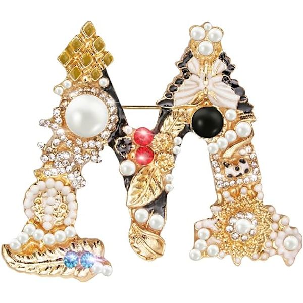 Initialbokstav Brosch Pin Skapad Kristallpärla Broscher Guldpläterad Färgglad Bokstav M Brosch Pins Art Nouveau Smycken