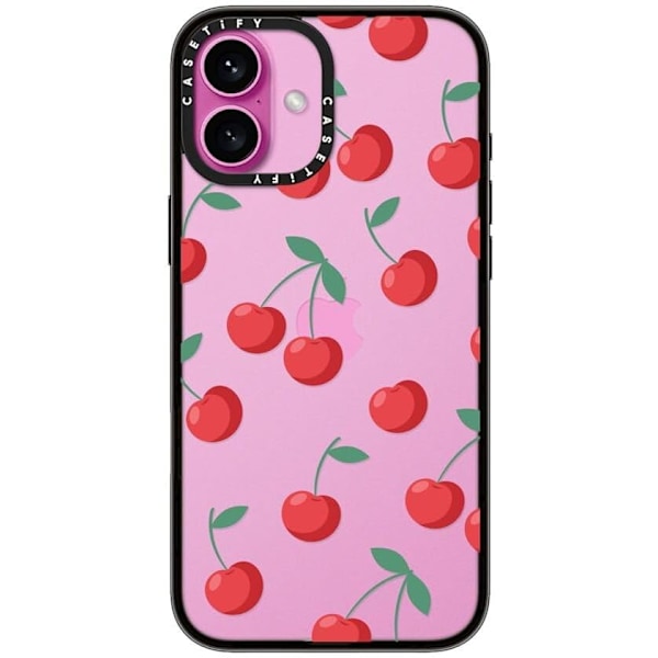 Kompakt iPhone 16 Pro Max Deksel [Lettvekt / 1,2 m 2X Militær Grad Fallbeskyttelse/Slank] - Kirsebær - Klar Svart Cherries iPhone 16 Plus