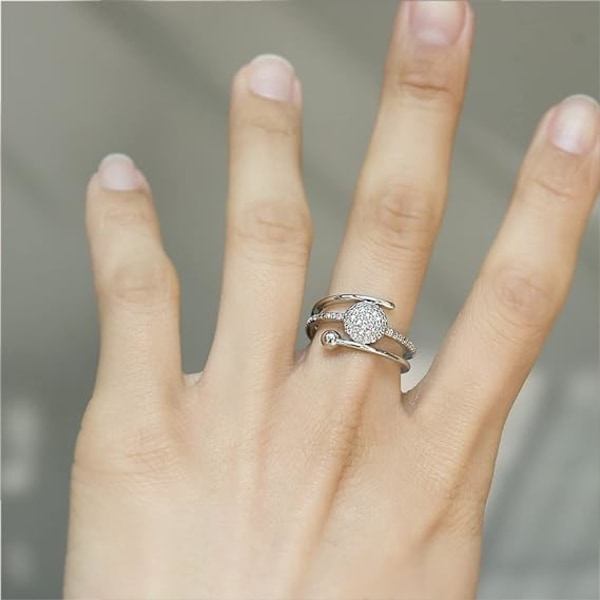 Justerbar öppen ring för kvinnor - Illusion Multi Circle Simulerad Diamant Cubic Zirconia Mode Smycken Present till Bal Fest