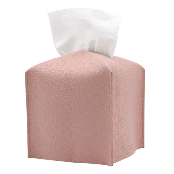 Servietboksbetræk Kvadratisk, Hvid PU Læder Servietboksholder, Moderne Minimalistisk til Cube Servietter Betræk（Pink）