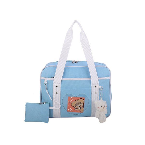 Kawaii Ita Taske Japansk Skoletaske Sød Tote Taske Stor Skuldertaske Anime Hjertepung (Tilfældig badge) Blue