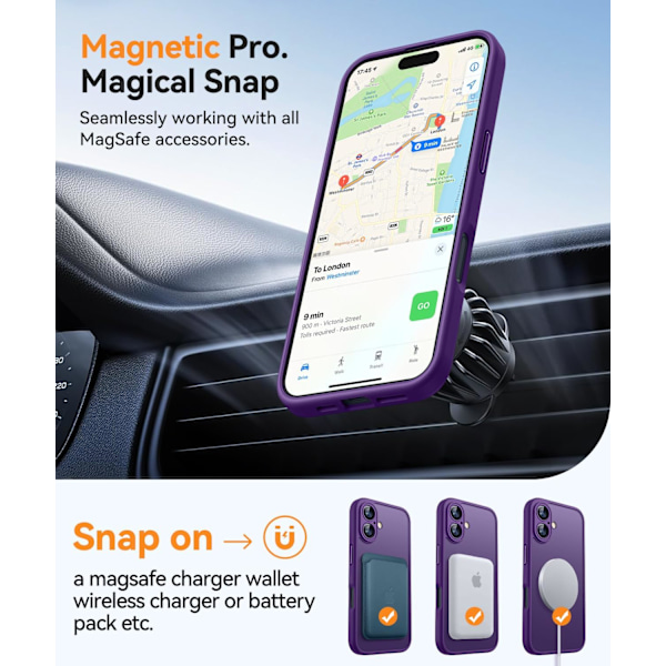 Magneettinen suojakotelo iPhone 16 Pro Maxille täydellä kamerasuojauksella [Yhteensopiva Magsafen kanssa] [Puoliksi läpikuultava matta] Suojaava puhelinkotelo, matta musta Deep Purple iPhone 16