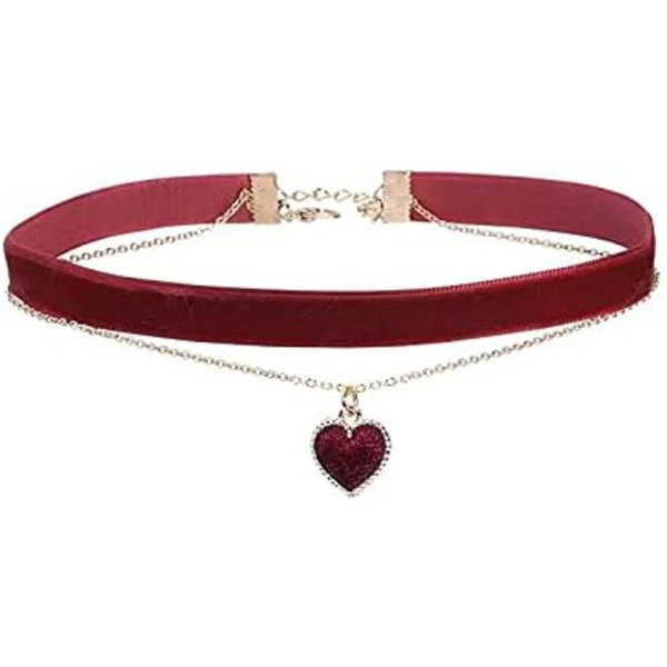 MOMOCAT Hjerte Halskje Justerbart Rød Choker Klassisk Krage Halskjeder for Kvinner og Jenter Fløyel Chocker Halskje