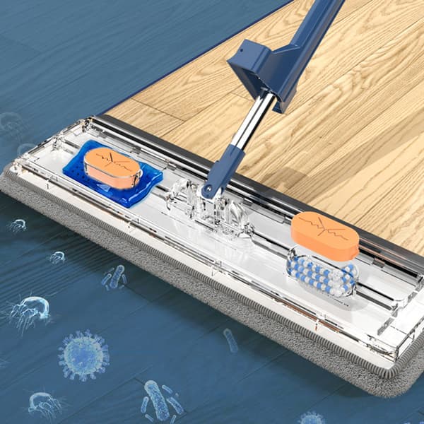 Roterbart hode bredd flat mopp Arbeidsbesparende rengjøringsmopp for hjem i stuen Blue 4 mop pads