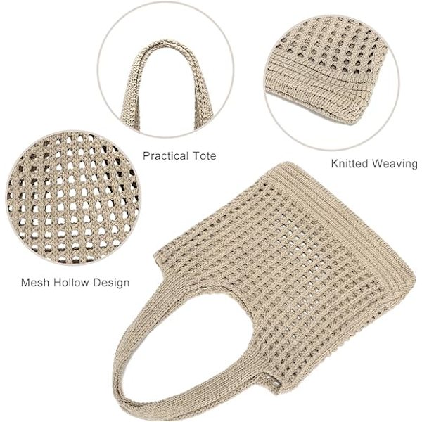 Heklet Tote Bag Estetisk Mesh Strandvesker for Kvinner