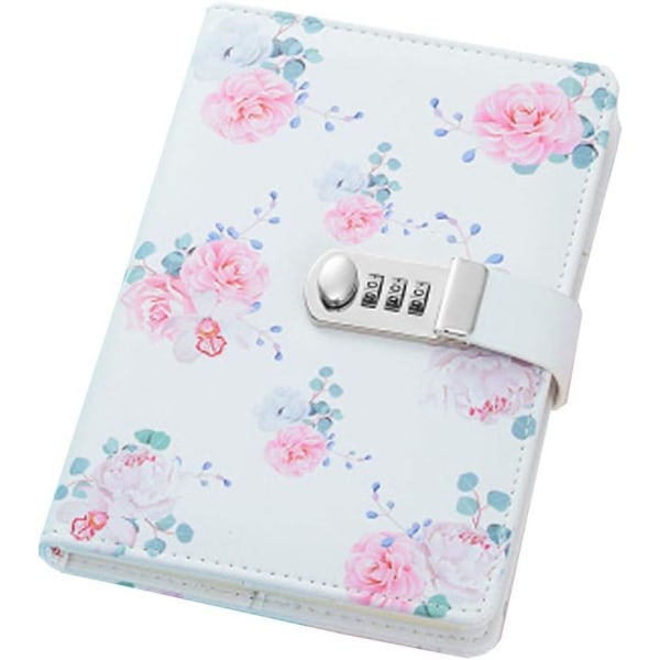A5 PU læder wirebound notesbøger med lås dagbogsbog, rejse skitsebog daglig planlægger agenda notesblok, TPN112 (Blomst)