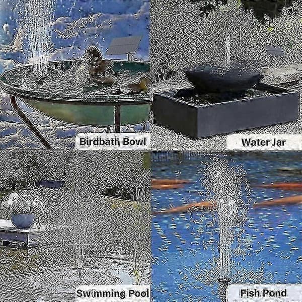 Solcellsdriven fontänpump Vattenpump för fågelbad Trädgård Bakgård Pool Solcellsdriven vattenfontänpump Silver
