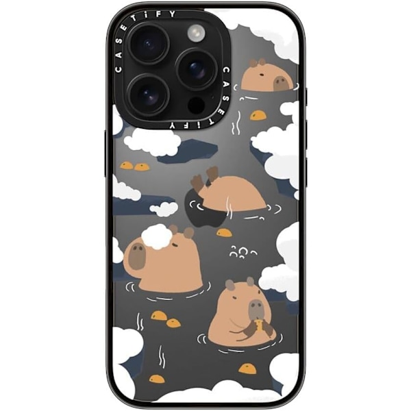 Kompakt iPhone 16 Pro Max Deksel [Lettvekt / 1,2 m 2X Militær Grad Fallbeskyttelse/Slank] - Kirsebær - Klar Svart Floating Capybara iPhone 16 Pro