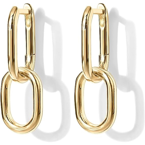 14K Guld Konvertibla Länkörhängen för Kvinnor | Gemlänk Kedjeörhängen | Drop Dangle Örhängen