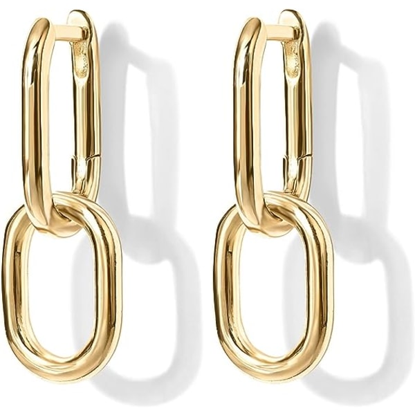 14K Guld Konvertible Link Øreringe til Kvinder | Paperclip Link Kæde Øreringe | Drop Dangle Øreringe
