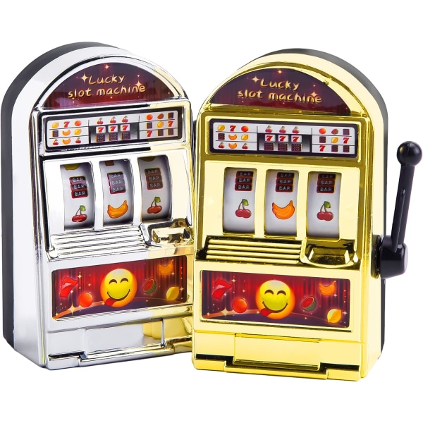 Mini Slot Machine Toy, 2PCS Funny Toy Mini Lucky Slot Machine Bank för Creative Festival Present Födelsedagstårta Dekoration Kasino Tema Festdekorationer