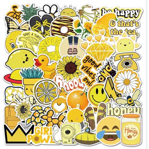 Tjejs gula söta klistermärken med vattenflaskor 50 st Vattentäta estetiska klistermärken för laptop för tonåringar