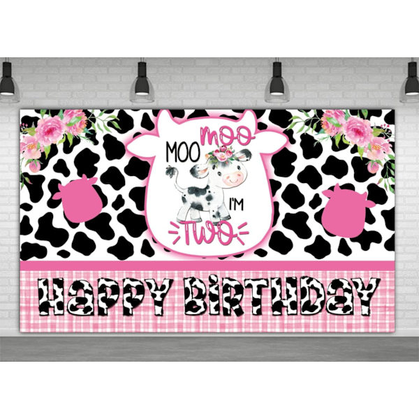 6 x 3,6 fod Baby Girl 2. fødselsdag Banner Baggrund Muu Jeg er To Dekoration Gård Dyr Ko Festartikler (CX-027)