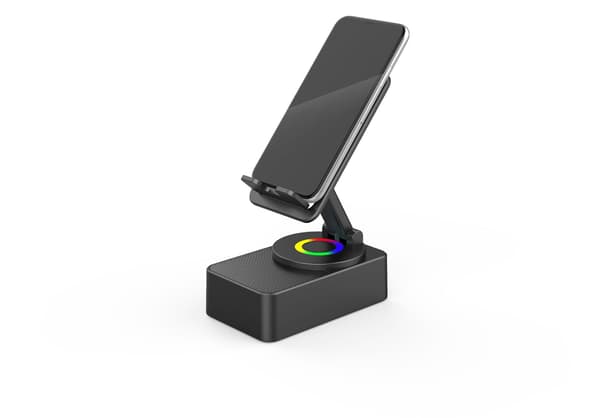 Wireless Induction Audio Bluetooth Speaker, 5-in-1 Mobile Phone Holder with Emergency Charging and Light, Bluetooth Audio Mobile Phone