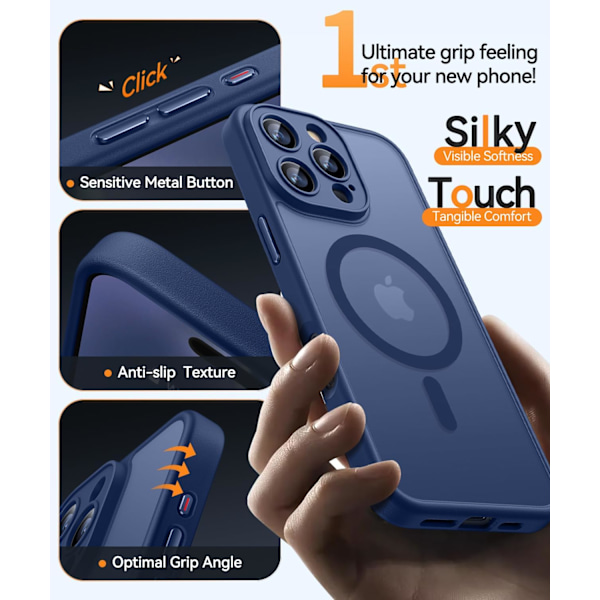 Magnetisk etui til iPhone 16 Pro Max med fuld kamerabeskyttelse [Kompatibel med Magsafe] [Gennemskinnelig mat] Beskyttende telefonetui, mat sort Deep Blue iPhone 16 Pro Max